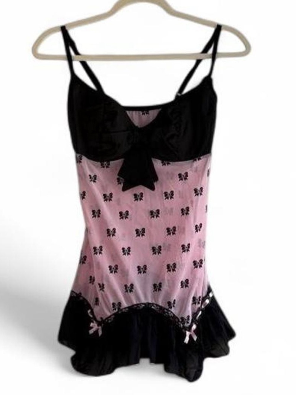 Coquette Black & Pink Bows Mesh & Velvet Lingerie Tank Top Size M